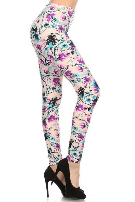 Turquoise Pink Floral Leggings