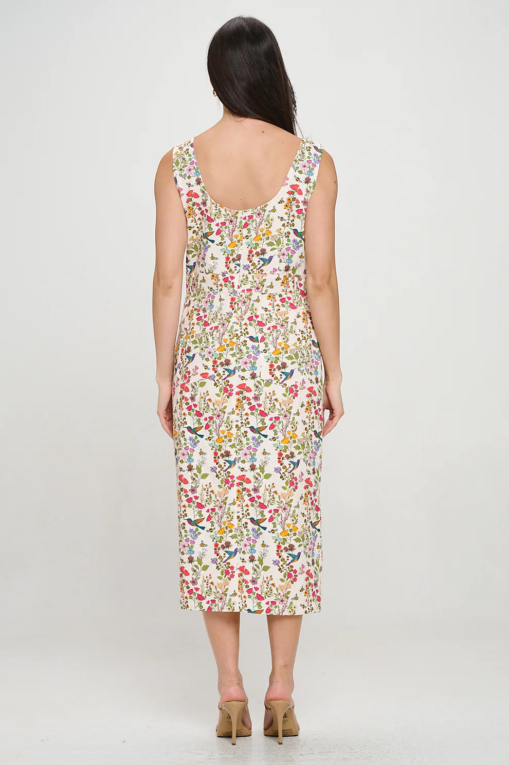 Floral Hummingbird Print Dress