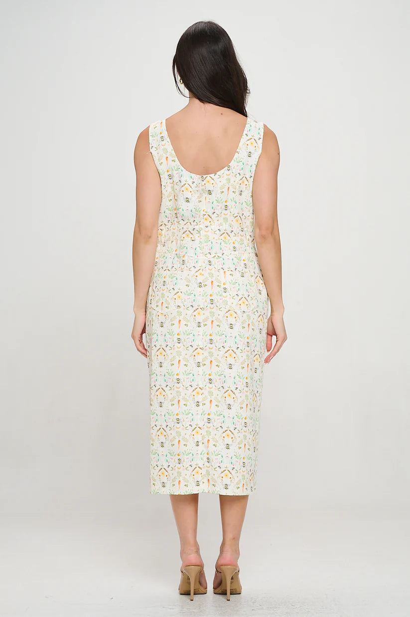 Bee Garden Print Midi Dress