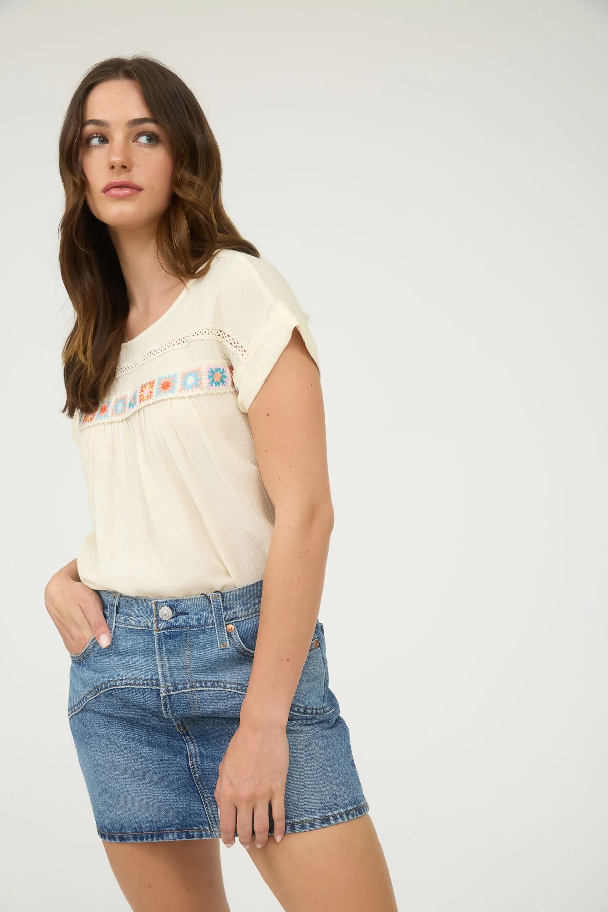 Crochet Floral Lace Trim Top