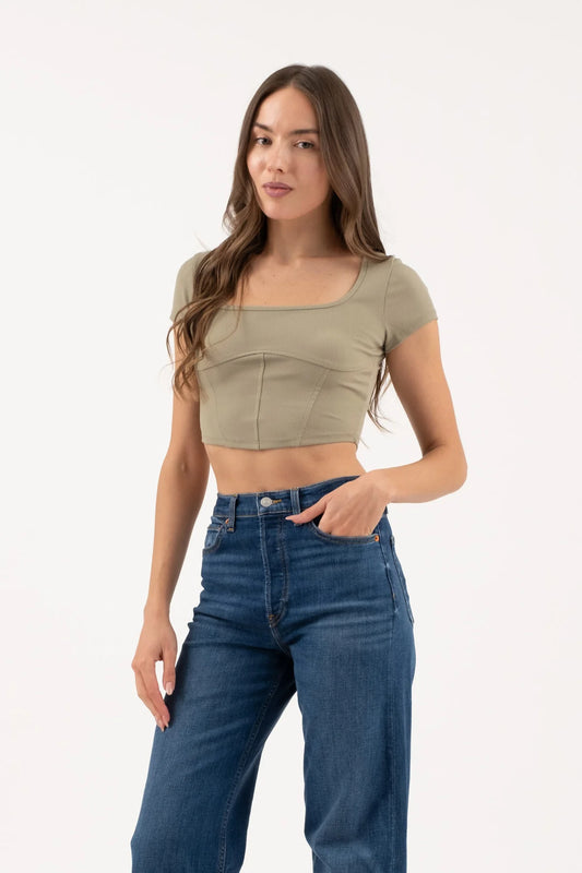 Olive Corset Detail Top