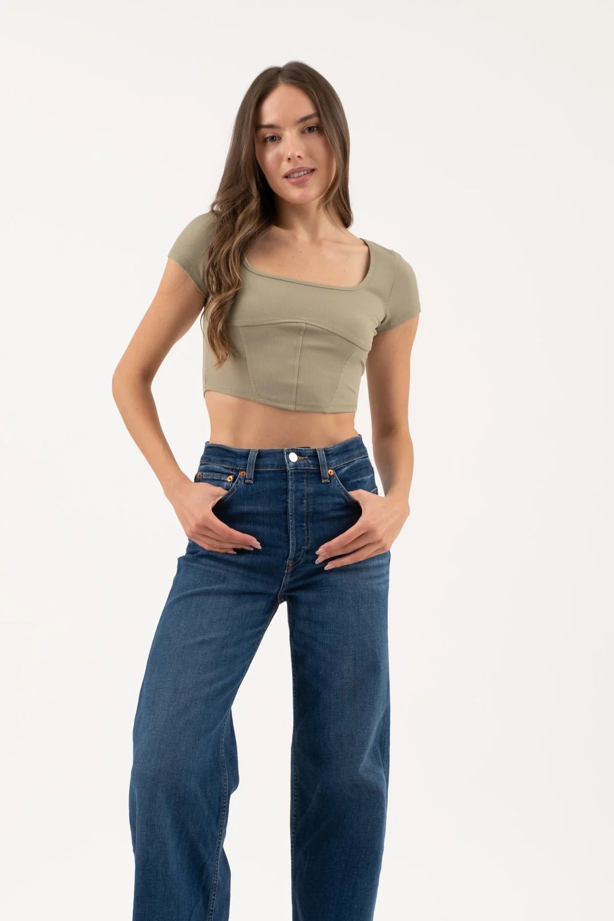 Olive Corset Detail Top