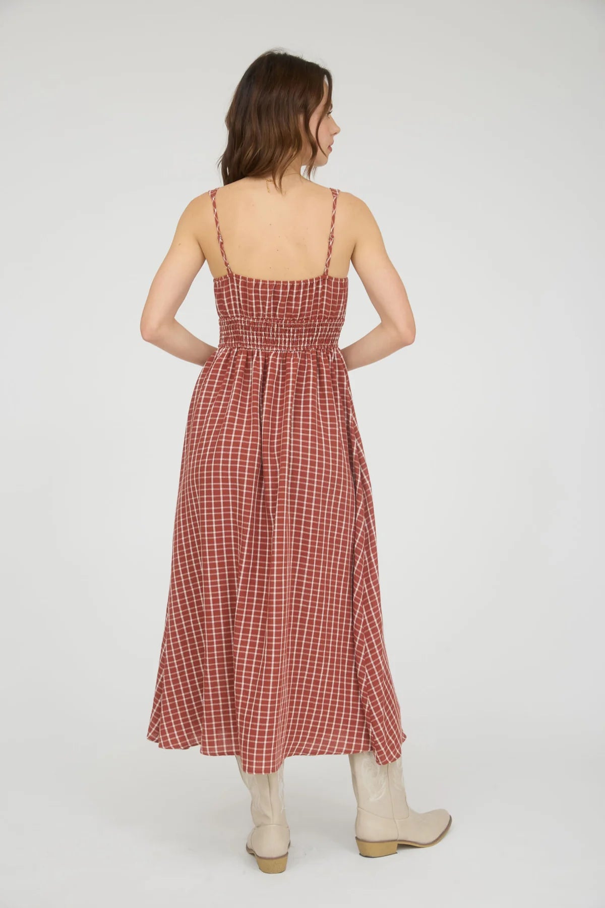 Brick Plaid Corset Tie Dress
