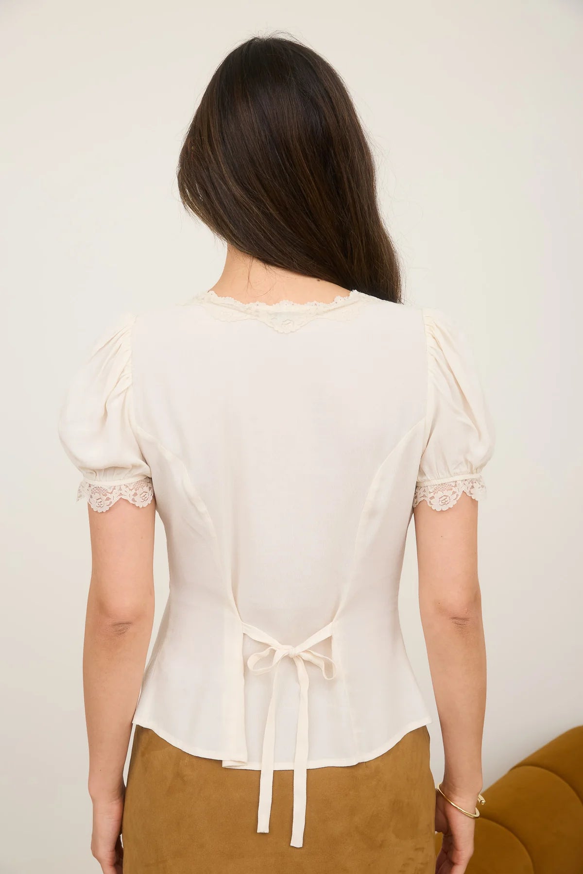 Lace Trim Puff Sleeve Blouse