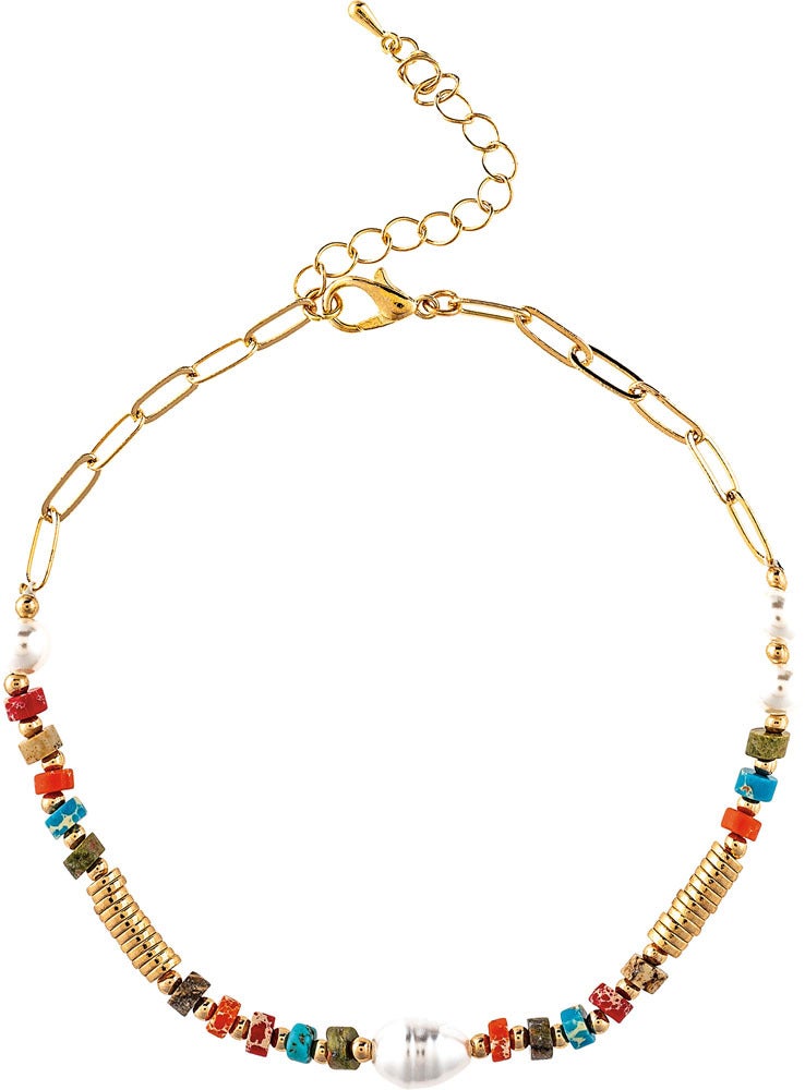 Multicolor Beaded Pearly Chain Anklet