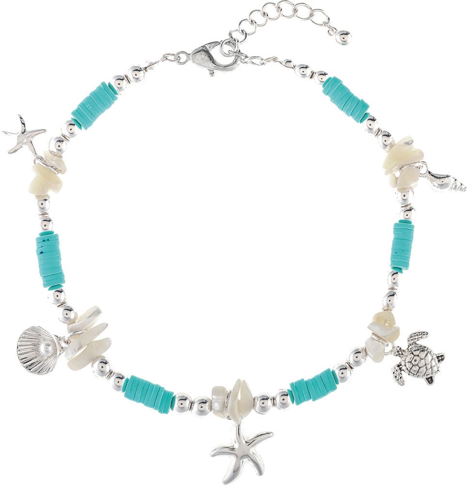 Silver Blue White Sealife Anklet