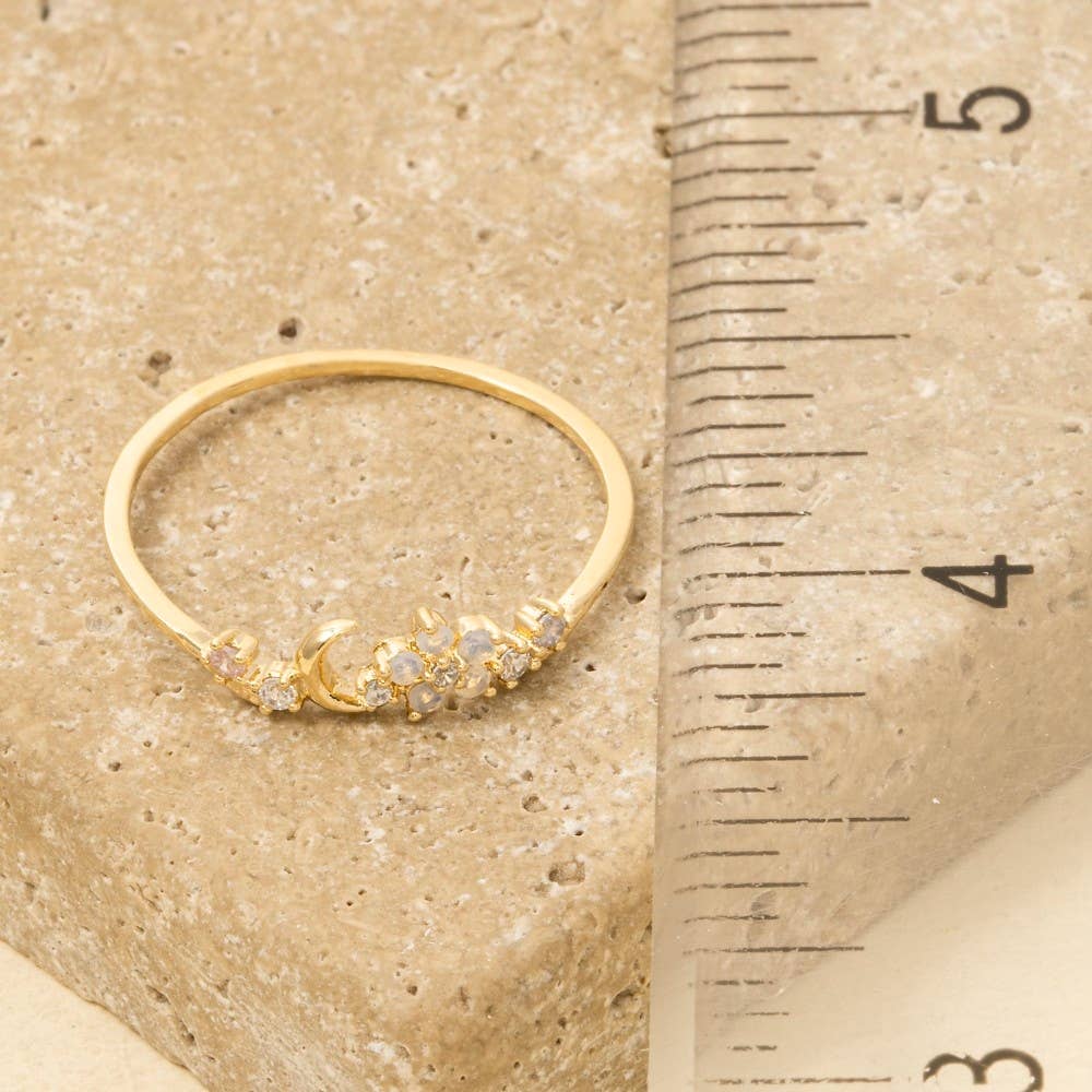 Gold Dipped Cz Floral Moon Ring