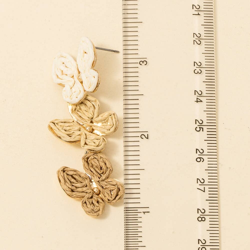 Straw Weave Triple Butterfly Dangle Earrings