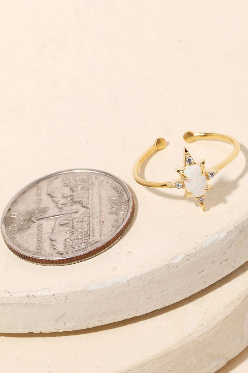 Opal Diamond Star Adjustable Ring