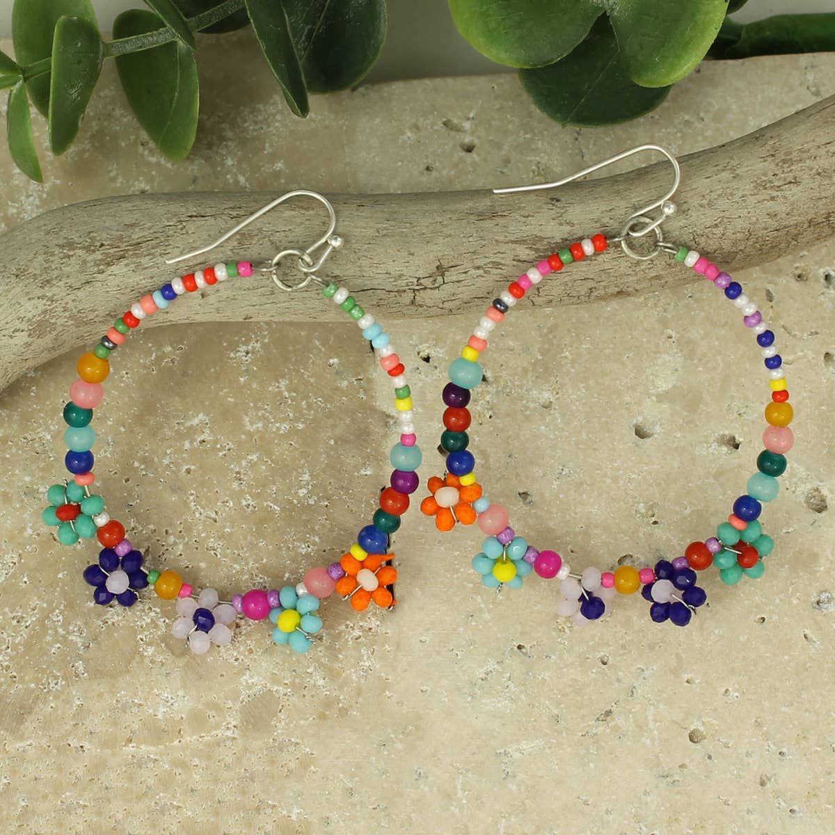 Rainbow Daisy Bead Round Earrings