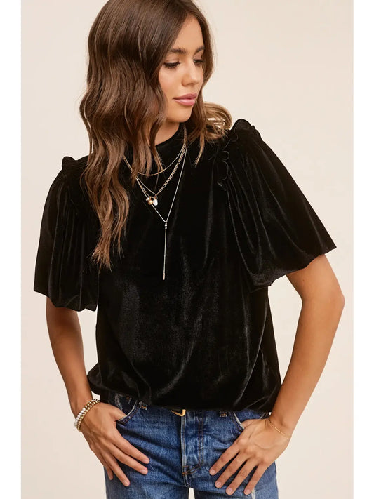 Velvet Puff Sleeve Jet Top