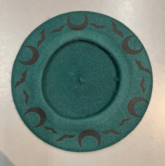 Black Bat Moon Emerald Vegan Beret