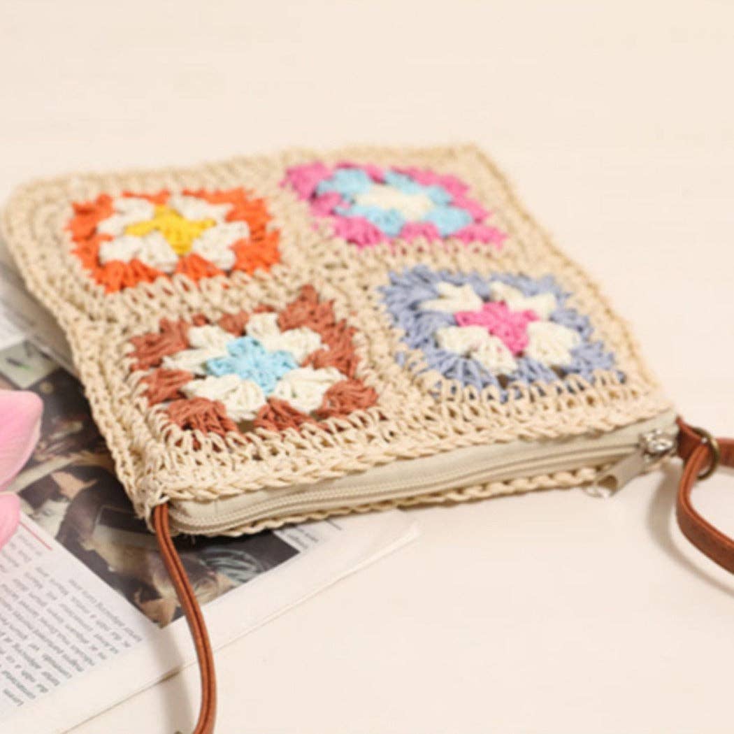 Cosbai - Vintage Square Crochet Flower Crossbody Bag