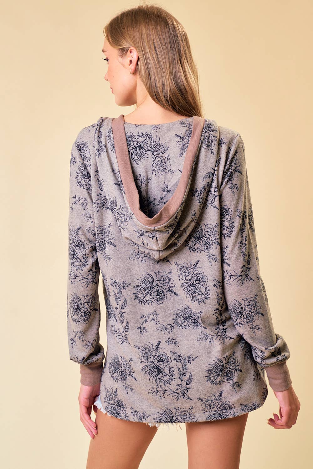 Printed V-Neck Hoodie