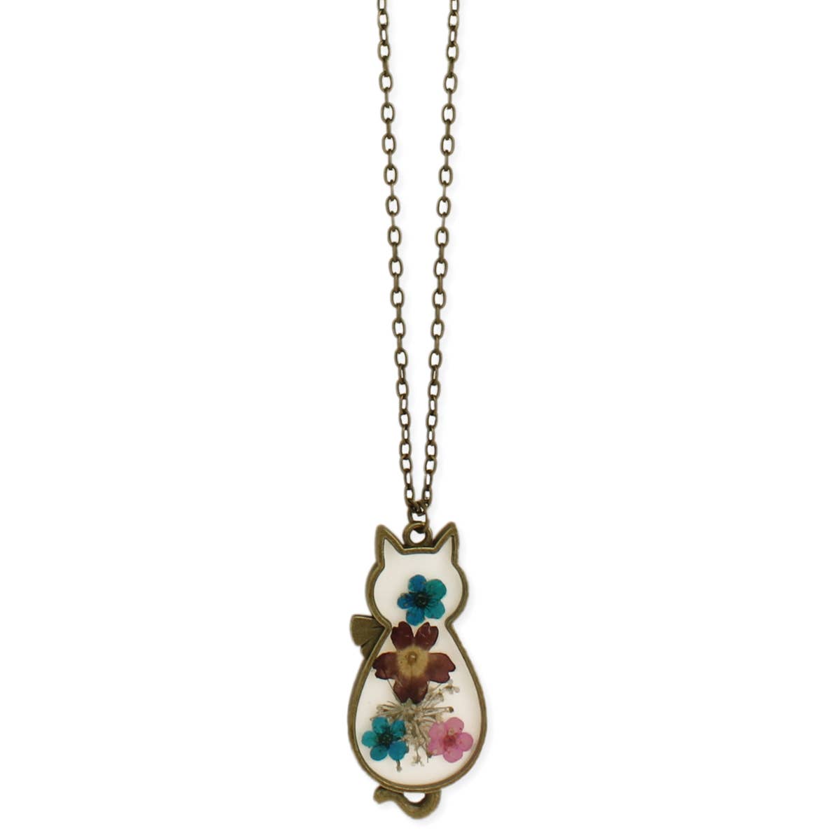 Vintage Floral Feline Dried Flower Necklace