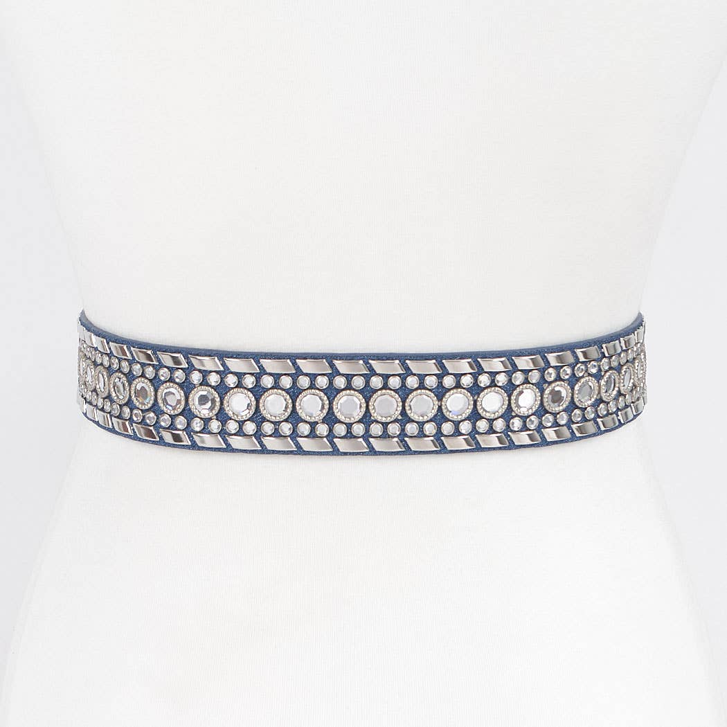 Rhinestone Studded Denim Belt