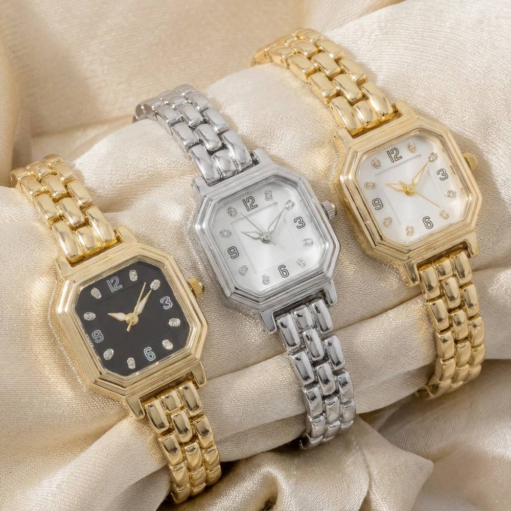 Octagon Case Crystal Marker Brick Link Watch