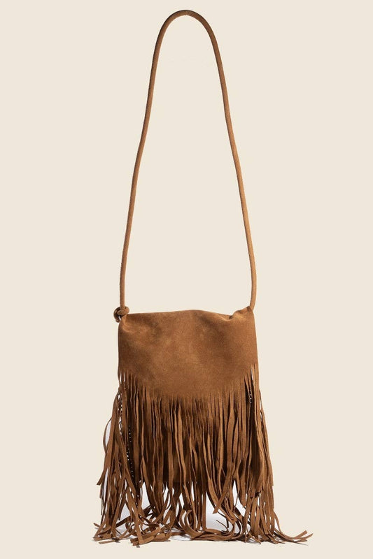 Faux Suede Long Fringe Rectangle Hand Bag