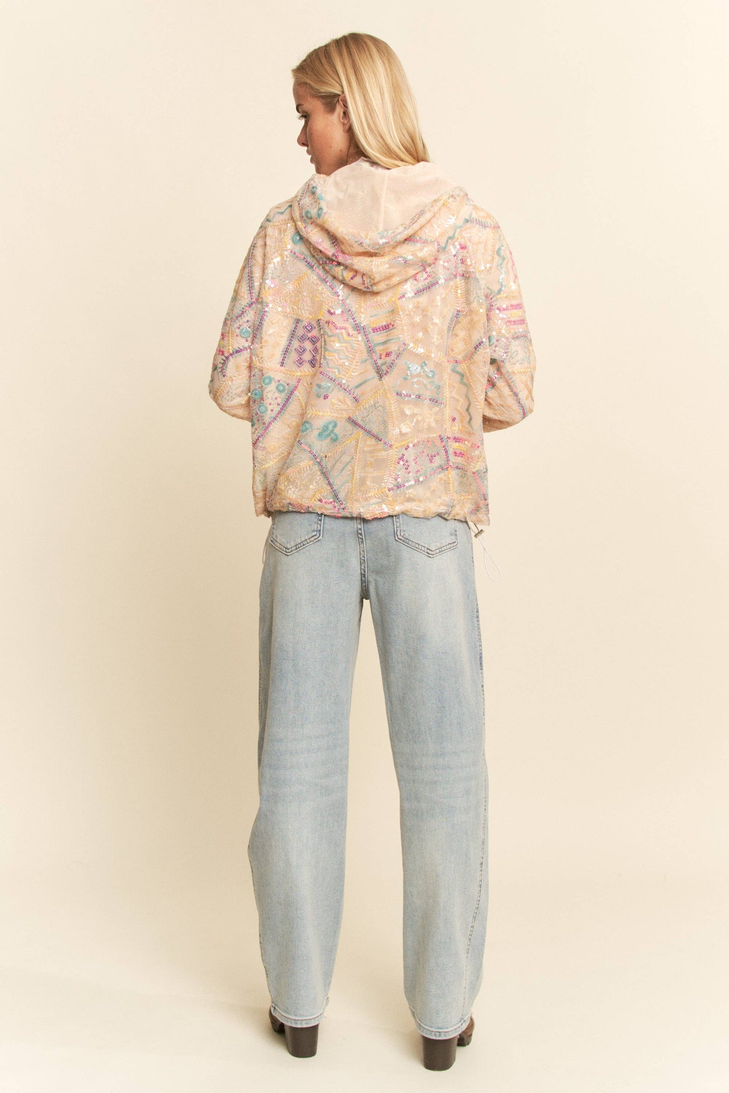 Sequin Embroidered Mesh Zip Up