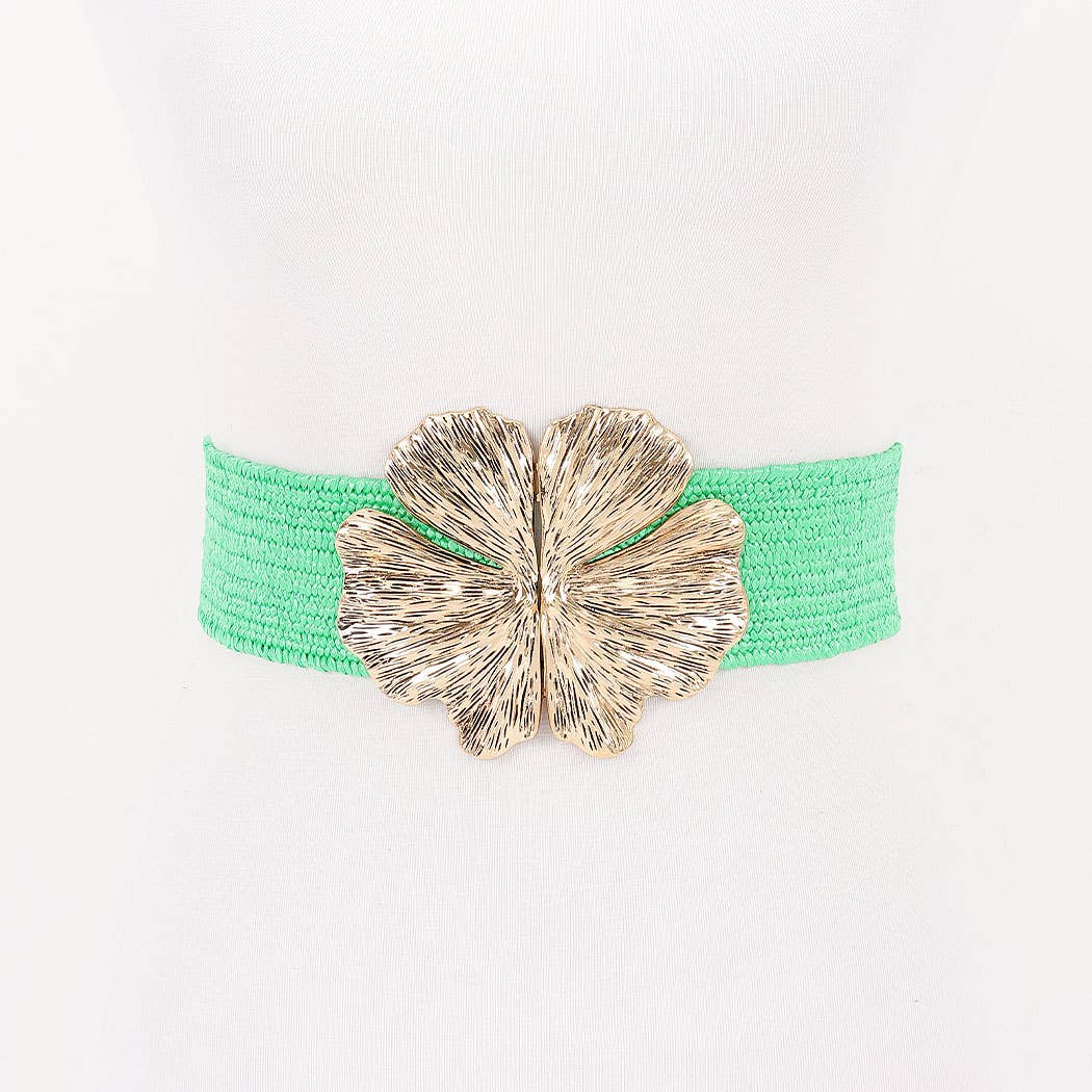 Metal Buckles Faux Stretch Straw Belt