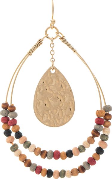 Wood Bead Teardrop Earring