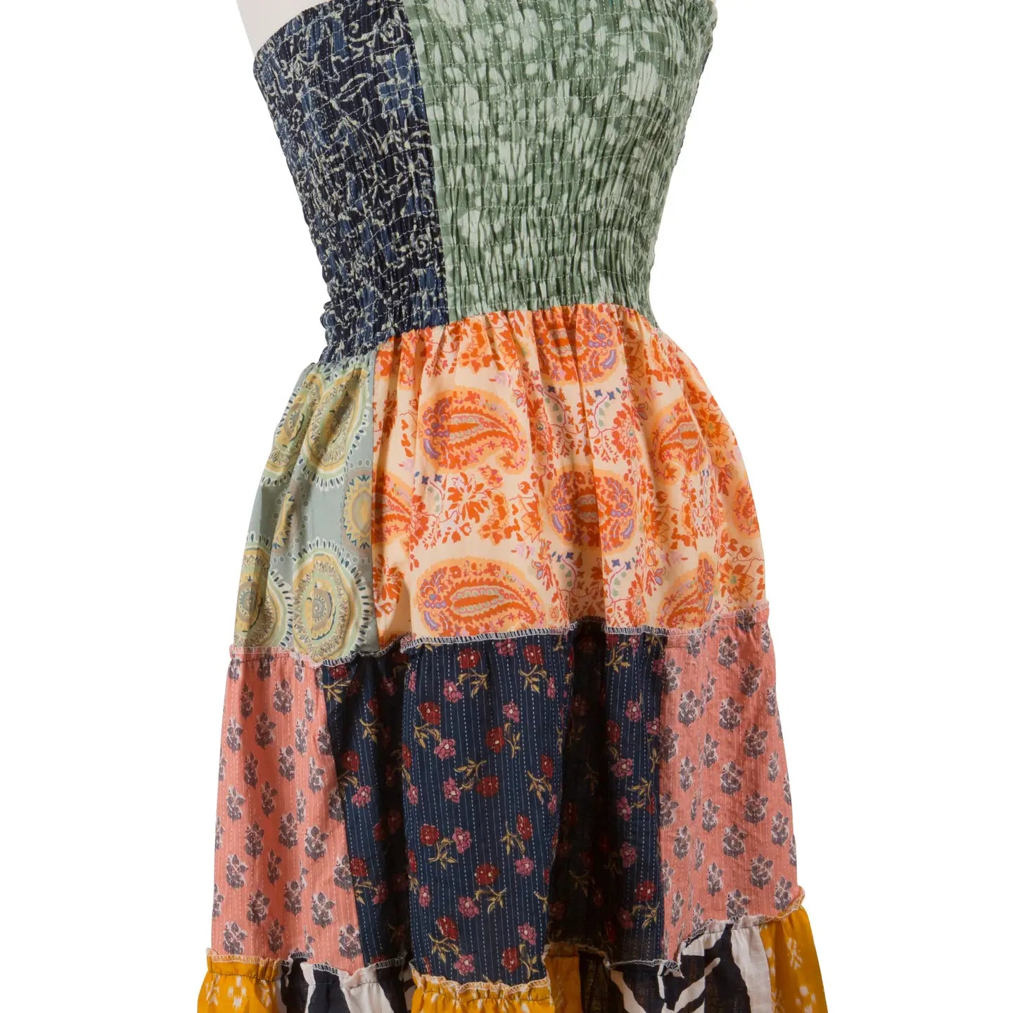 Patchwork Spaghetti Strap Smock Dres,