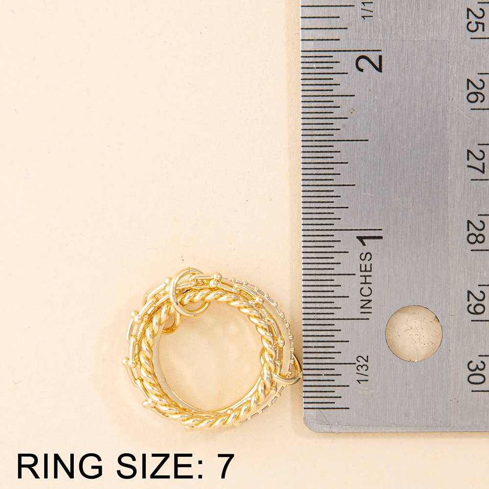 Four Piece Cz Pave And Chain Link Stackable Ring Set