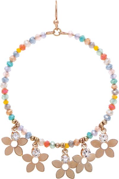 Beaded Hoop Flower Drop Earring