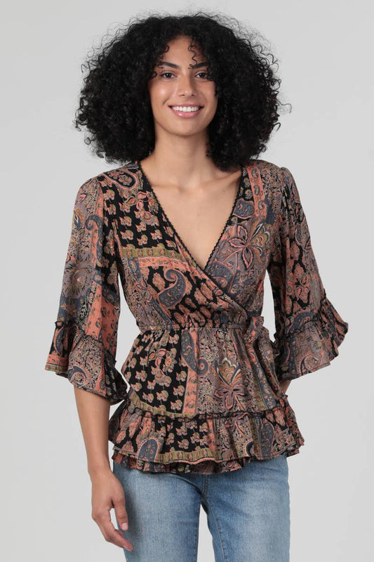 Boho Path Printed Wrap Top