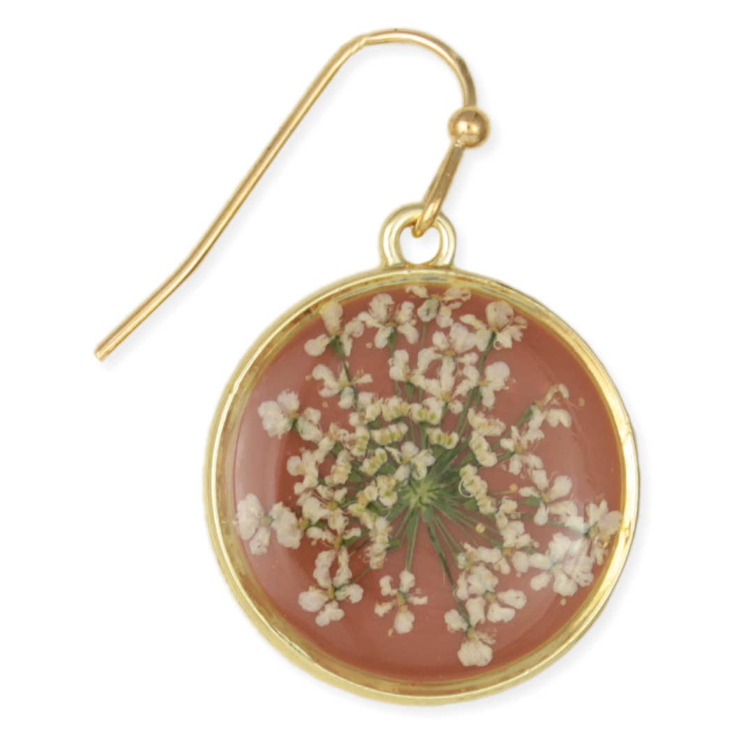Persimmon White Dried Flower Earrings