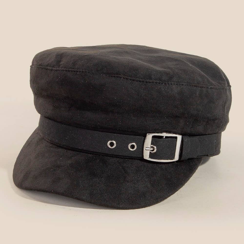 Faux Suede Belt Beret Hat