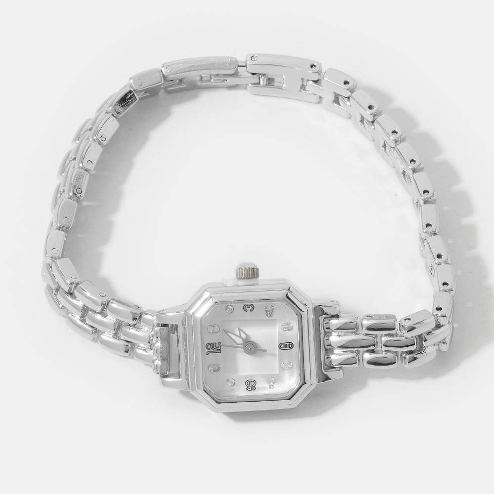 Octagon Case Crystal Marker Brick Link Watch