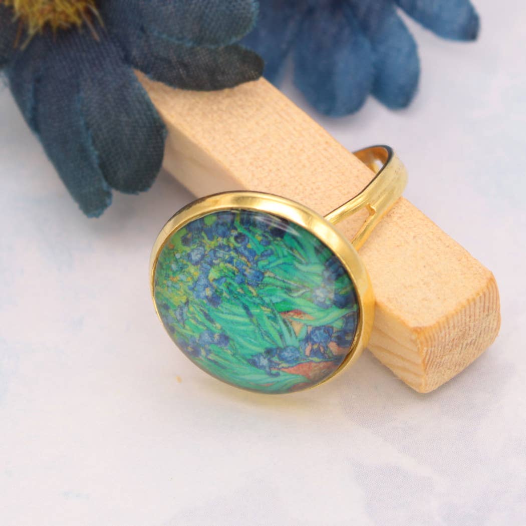 Irises Art Print Gold Adjustable Ring