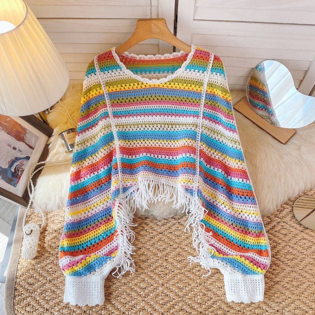 Vintage Rainbow Hollow Knit Sweater