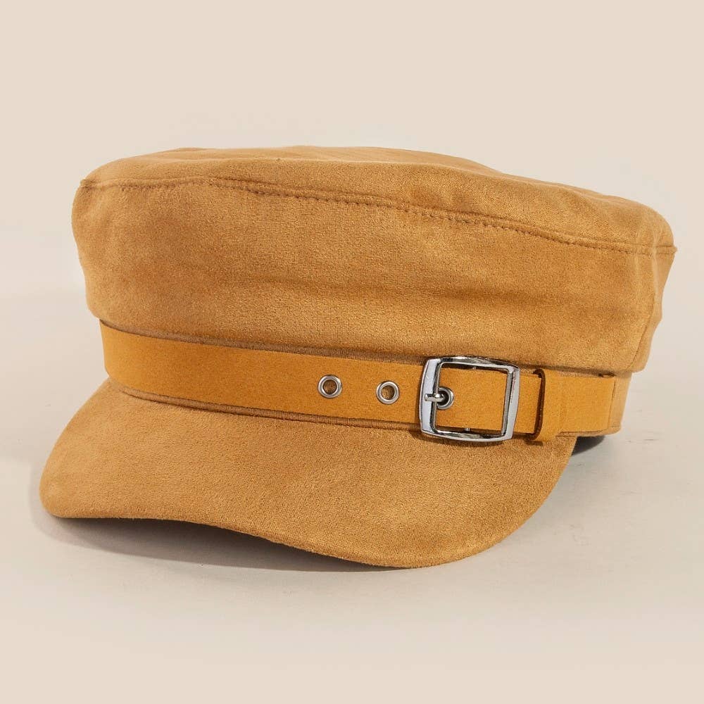 Faux Suede Belt Beret Hat