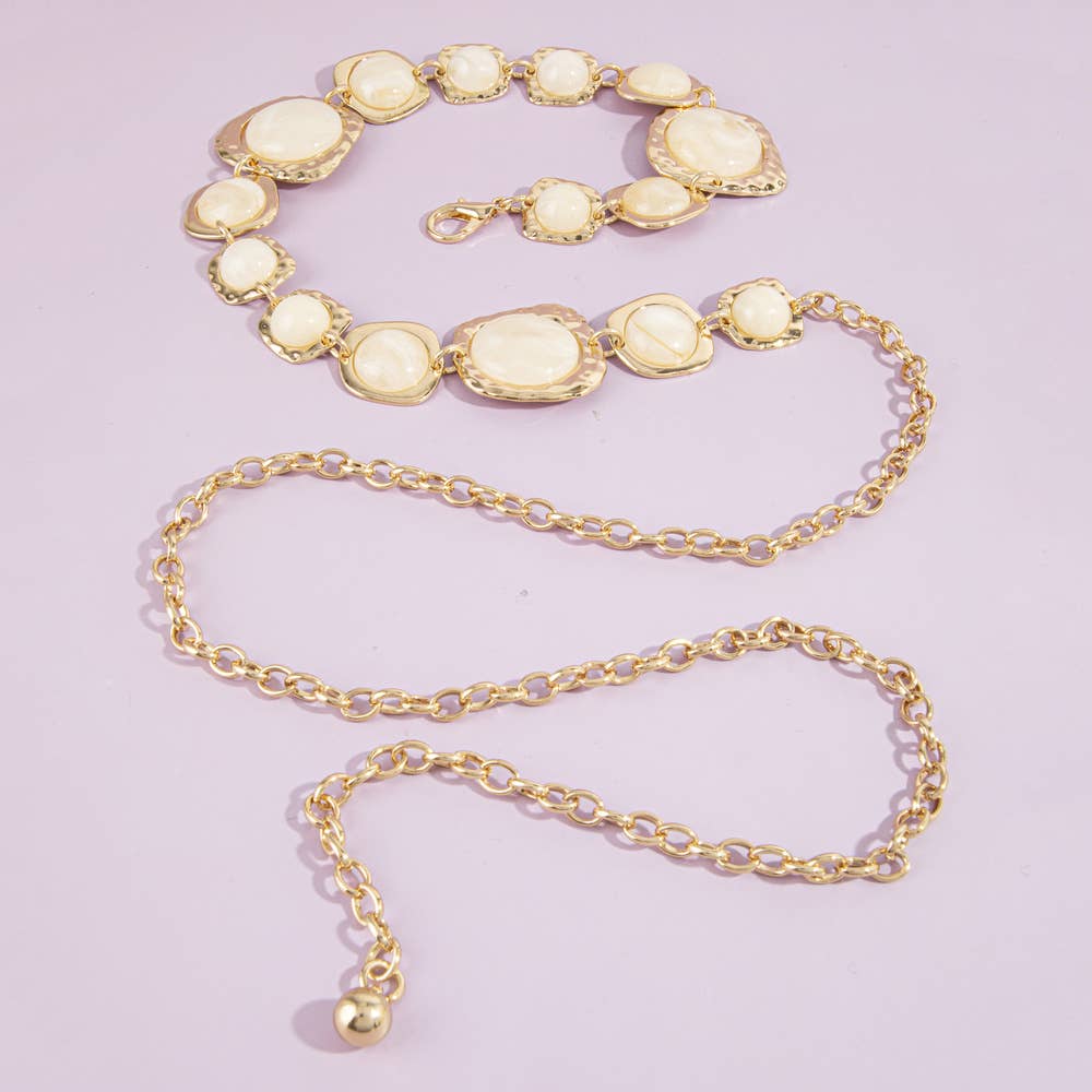 Oval Cabochon Hammered Chain Belt