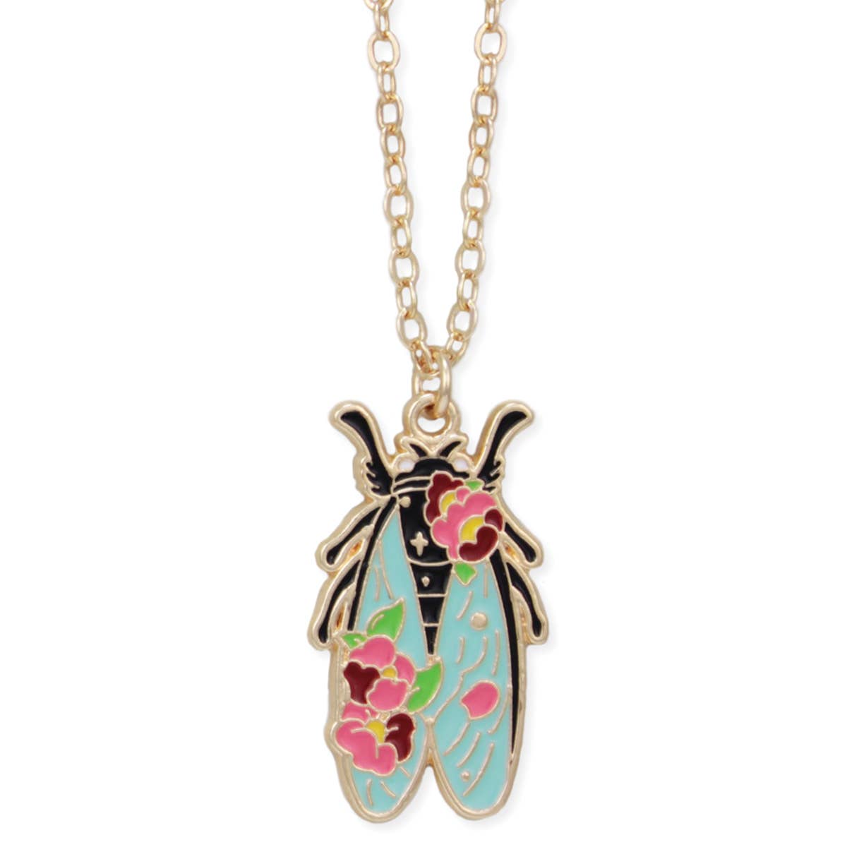 Pastel Floral Cicada Gold Necklace