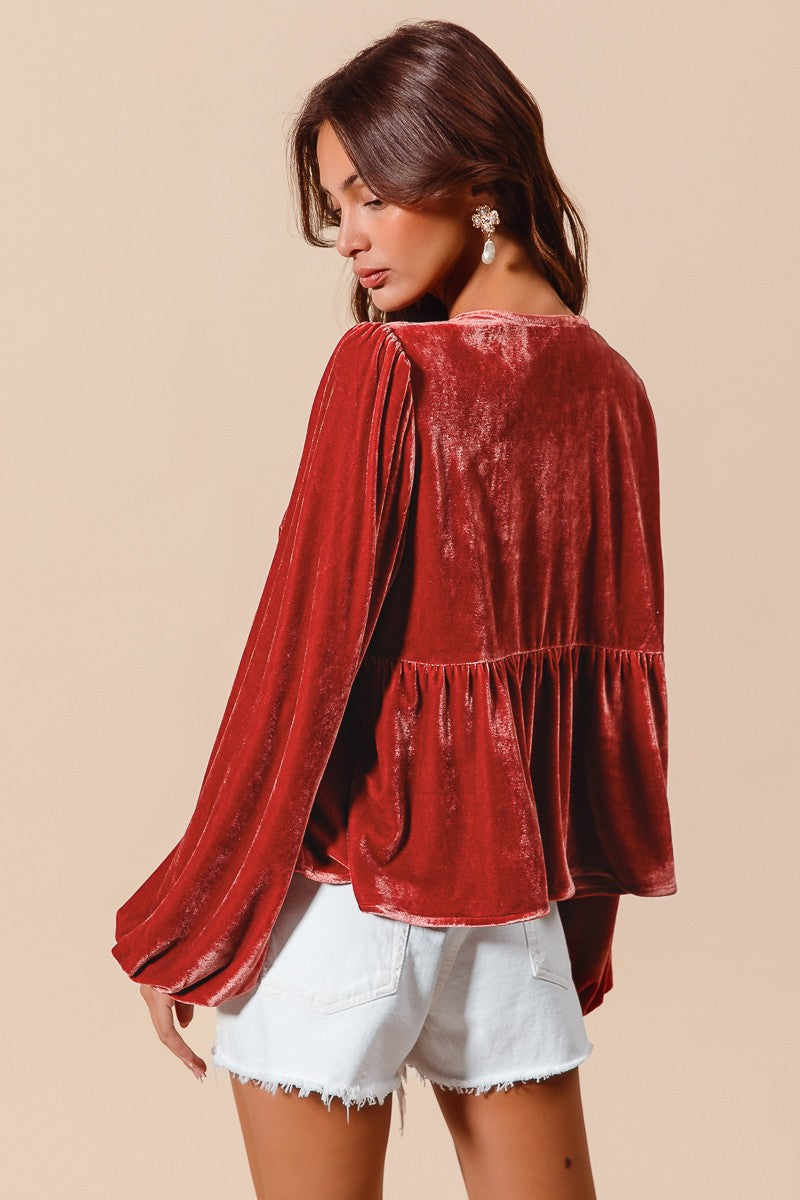 Front Tie Velvet Blouse