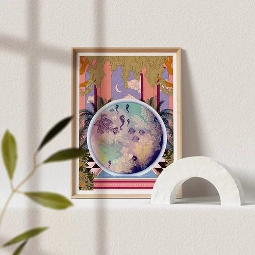 Retro Aqua Sea Palace Boho Art Print