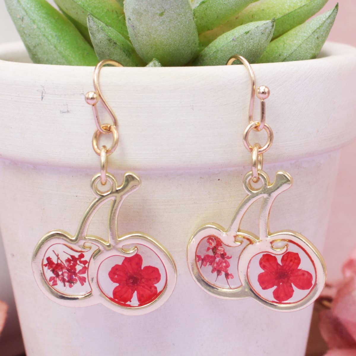 Dried Flower Cherry Earrings