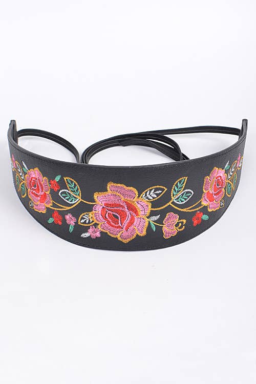 Thick Floral Black Wrap Belt