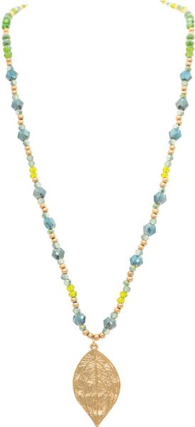 Gold Brown Glass Bead Leaf Necklace Set