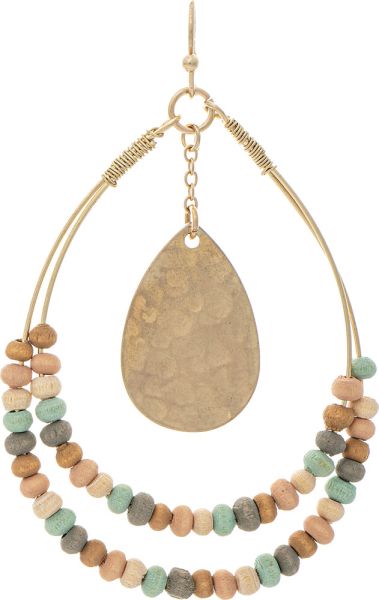 Wood Bead Teardrop Earring