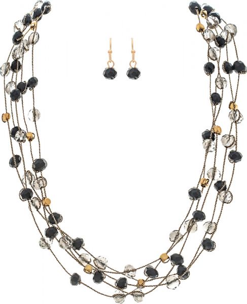 Black Gold Glass Bead Bundle Necklace