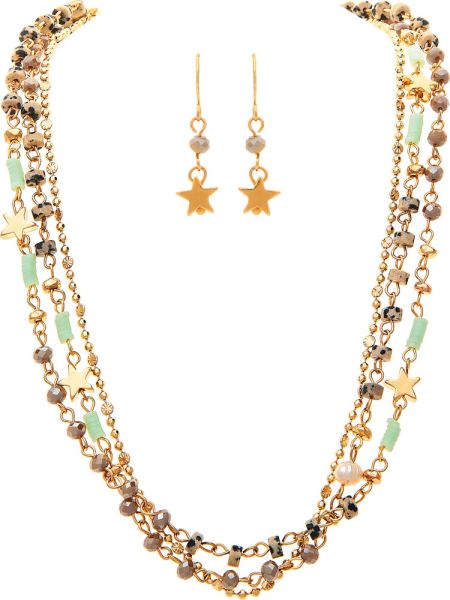 3 Layer Bead Star Charm Necklace Set