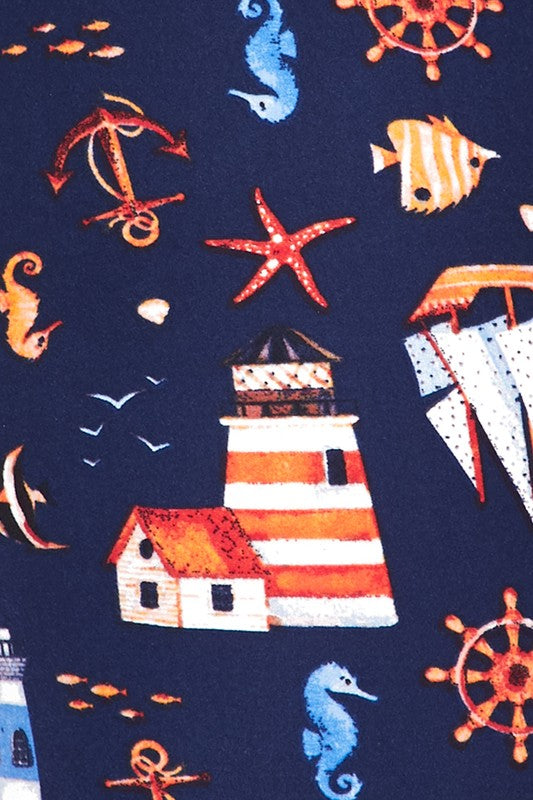 Plus Size Lighthouse & Anchor Print Leggings