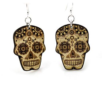 Wood Sugar Skull Earrings