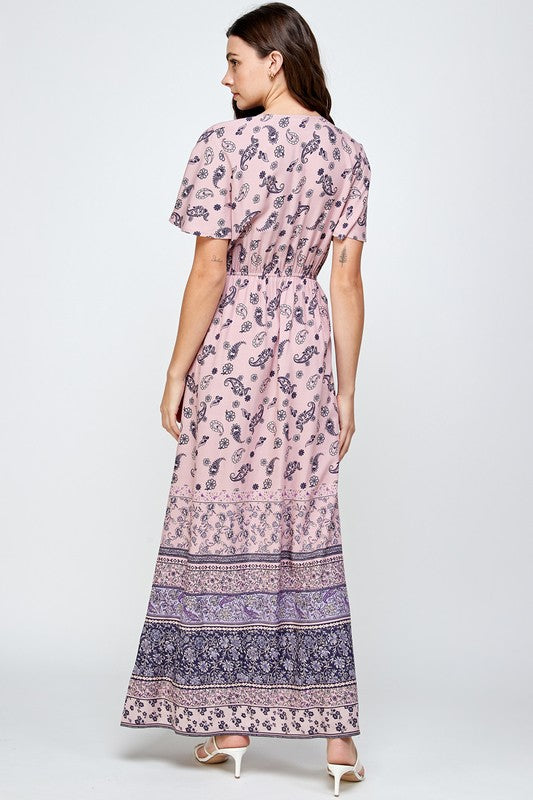 Tie Front Border Print Maxi Dress