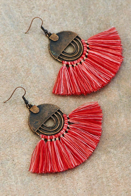 Boho Chic Fan Shaped Tassel Earrings