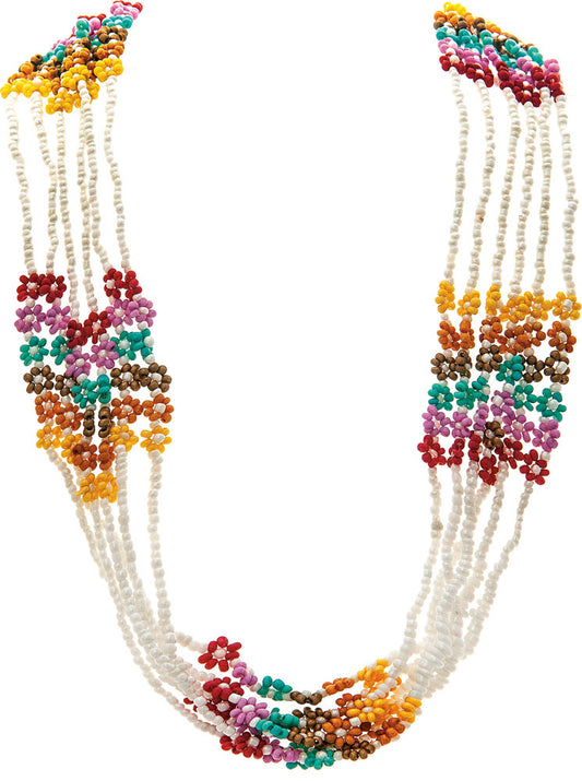 White Multi Seed Bead Flowers Necklace